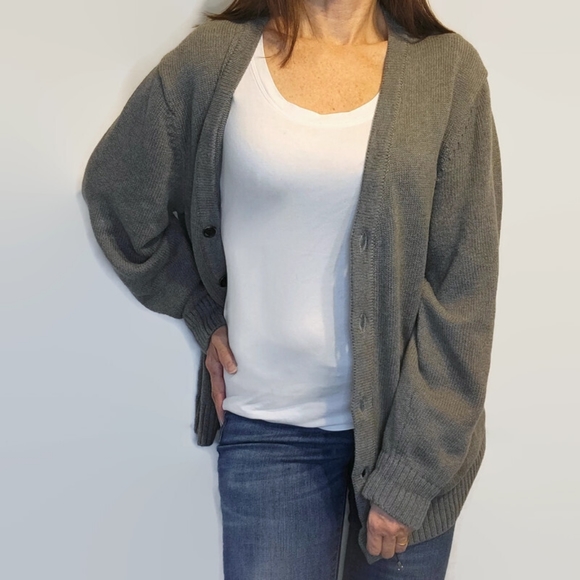 L.L. Bean Gray Grandpa V-Neck Cardigan Sweater size Large - Picture 7 of 16
